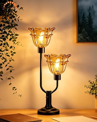 Mid Century Modern Flower Table Lamp Dimmable Vintage Black Lamp