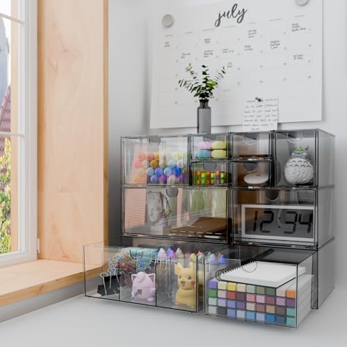 Clear 10-Drawer Stackable Desk Organizer Storage Set