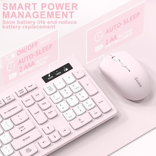 Wireless Keyboard and Mouse Combo Silent for Office and Home(Pink-B)