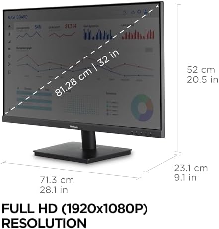 ViewSonic VA3209M 32 Inch 1080p IPS Computer Monitor, Full HD, HDMI VGA, PC