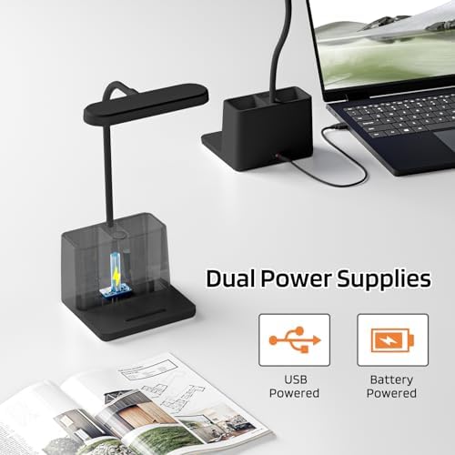 AXX Black LED Desk Lamp, Battery Operated Small Table Light for Dorm Room