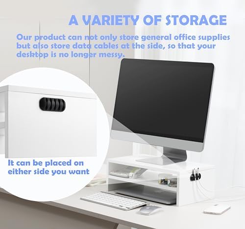 White Monitor Stand Riser For Desk Organizer Desktop Printer/ Laptop Storage Shelf