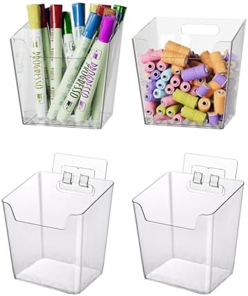Clear Adhesive Wall Storage Bins, 4 Pack Cabinet Door Organizer Cups(Small)