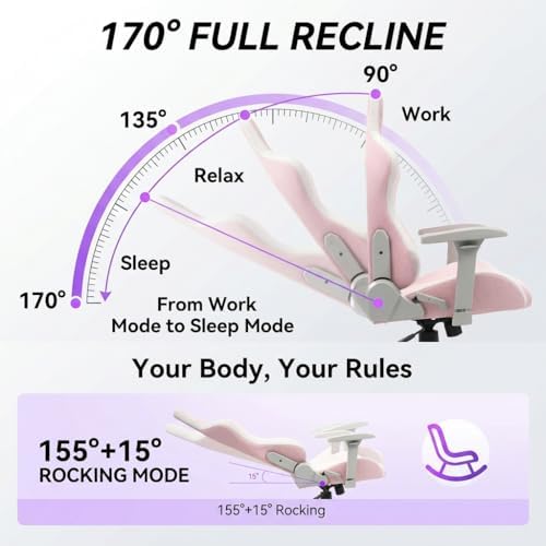 Gaming Chair 4D Adjustable Armrests - 170° Reclining & 320lb Capacity, High Back Ergonomic Game Chair with Lumbar Support, Pink