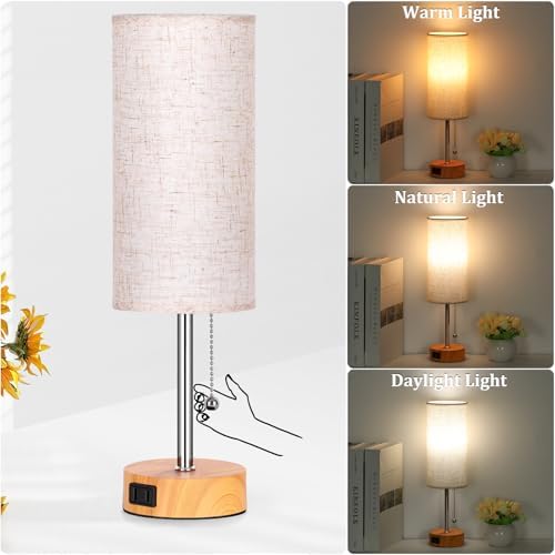 Dott Arts Table Lamp for Bedroom, 3-Color Bedside Lamps with Pull Chain