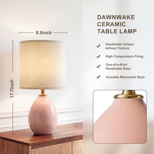 Dawnwake 17.7" Ceramic Table Lamps Set of 2 for Living Room Bedroom, Pink