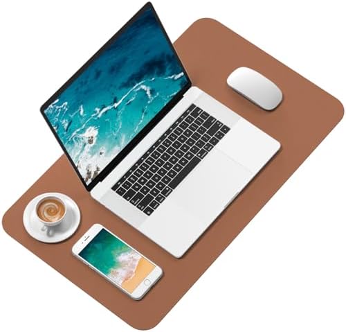 Hsurbtra Desk Pad, 23.6" x 13.8" PU Leather Desk Mat, M Extended Mouse Pad, Waterproof Desktop Blotter Protector, Non-Slip Ultra Thin Small Laptop Keyboard Writing Mat for Office Home, Dark Apricot