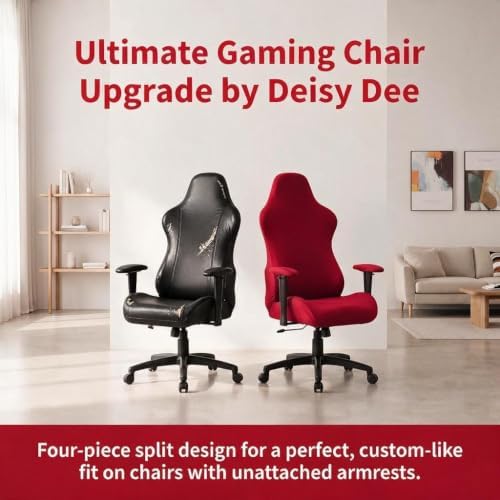 Deisy Dee Gaming Chair Cover, 4-Piece Stretch Computer Chair Slipcover with Armrest Cover, Universal Polyester Spandex Washable Chair Protector for Racing Office Reclining Chair