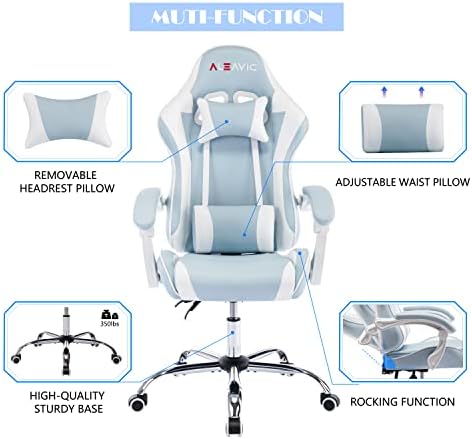 Gaming Chair for Adults, High Back Ergonomic Computer Gaming Chair with Headrest and Lumbar Support, Blue