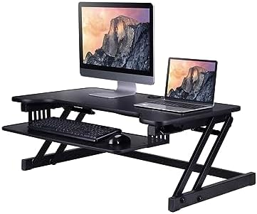 Standing Desk Converter | Largest standing desk for tall people on the market | Wide 38 in Desk Riser Fits 2 Monitors with Sliding Keyboard Tray (Black, 38" Wide)