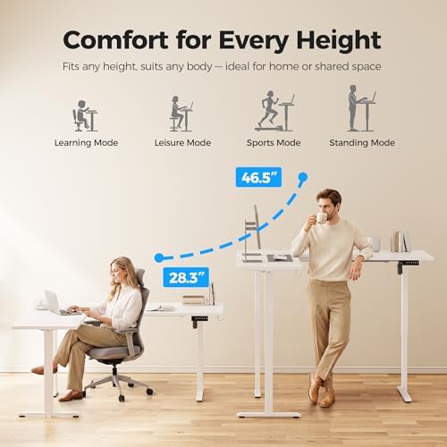Agilestic L Shaped Standing Desk 63 inch Adjustable Height, Electric Corner Standing Desk, Sit Stand Computer Table with Splice Board, White