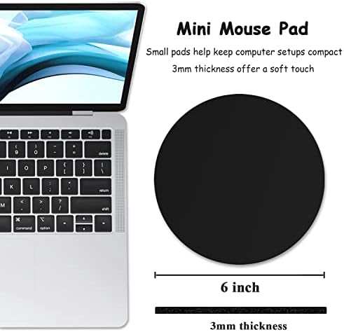 Dapesuom Small Mouse Pad, 6 x 6 Inch Thick Rubber Premium-Textured Non-Slip Portable & Washable Round Mini Mouse Mat for Women Wireless Laptops Keyboard Tray Gaming Work Computer Office Travel, Black
