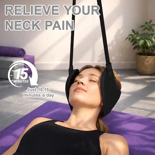 SPRING SEAON Neck Hammock Cervical Traction Device with Ear Pads, Black