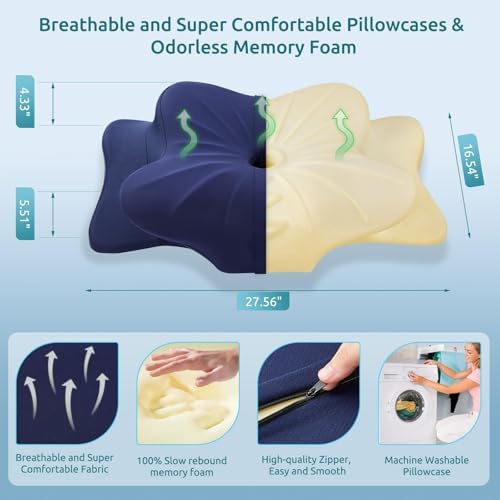 DONAMA Cervical Pillow for Neck and Shoulder Pain Relief, Cooling Contour Memory Foam Pillow, Dual-Height Ergonomic Neck Support Pillow for Side/Back/Stomach Sleepers with Removable Pillowcase