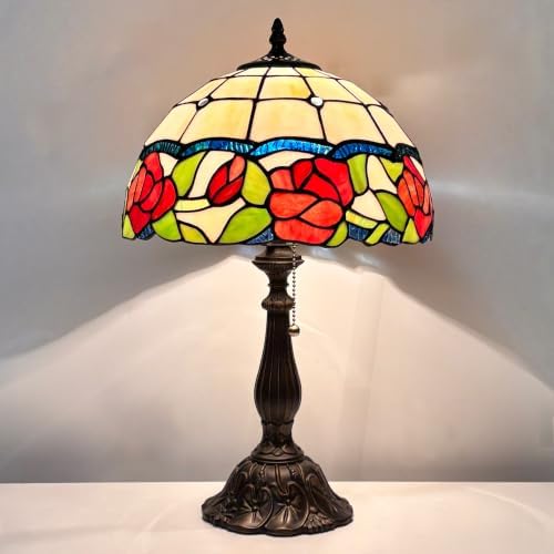 Tiffany Stained Glass Lamp Border Red Rose Table Lamp