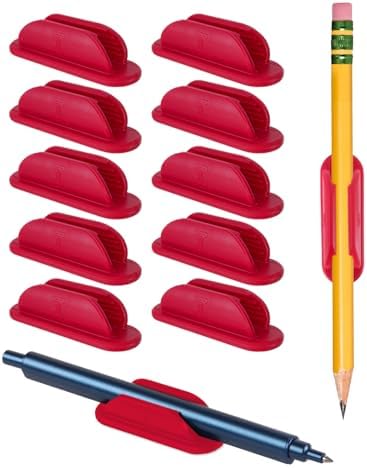 Tiizze Adhesive Pencil Holders for Desk Set of 10 - Silicone Pen Holder with 15 PCS Upgraded Adhesive Pads - Flexible Pencil Holder for Walls Clipboards, Office Essentials Accessories Teacher Supplies