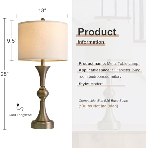 Oneach 28" Modern Table Lamps Set of 2 for Living Room Bedroom, USB A+C
