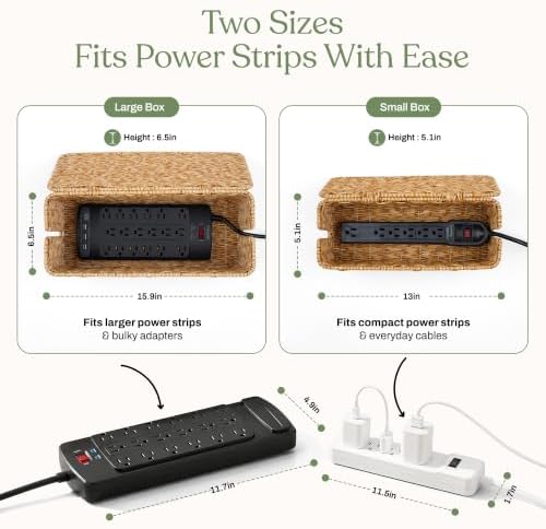 2PCS Cable Management Box Set, Handmade Rattan Cord Organizer