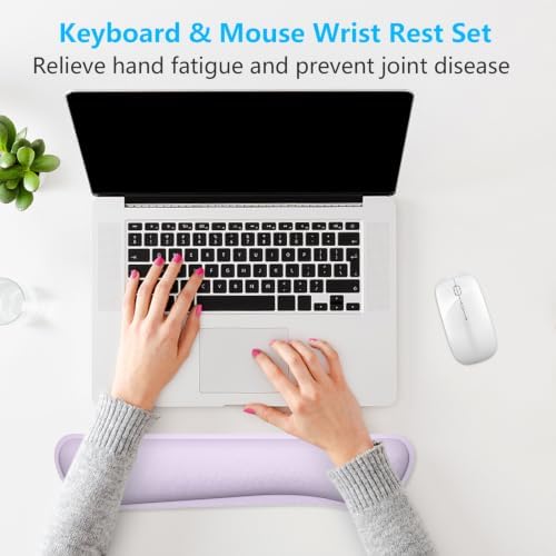 Dapesuom Enlarge Keyboard Wrist Rest, Cute Memory Foam Keyboard Wrist Cushion for Computer Desk Mats Support, Typing Pain Relief Ergonomic Mouse Pad Rests with Non-Slip Base for Gaming, Laptop, Purple