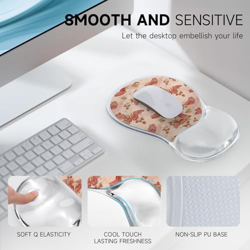 AUPET Ergonomic Mouse Pad with Gel Wrist Support – Non-Slip Mouse Mat with Comfortable Memory Gel Cushion – Relieves Wrist Pain – Designer Pattern for Home Office & Gaming (Pink Butterflies)