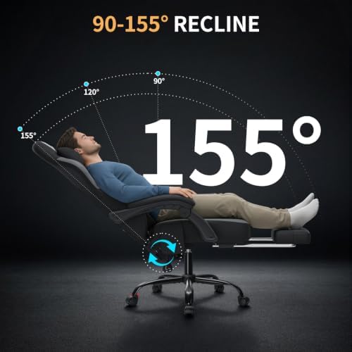 HOFFREE Gaming Chair with Heated Kneading Massage Computer Chair Black