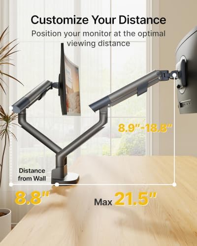 monTEK USB Dual Monitor Arm for 17-40" Screens, 24.3 lbs Each, Gray