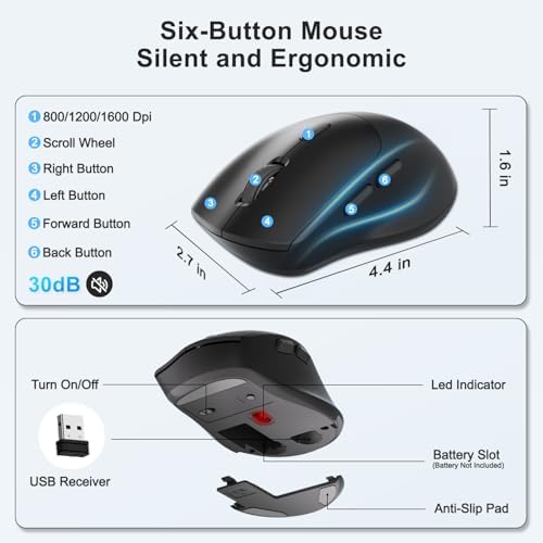 Wireless Keyboard and Mouse Combo, Full Size Ergonomic Wave Keys(Blue)