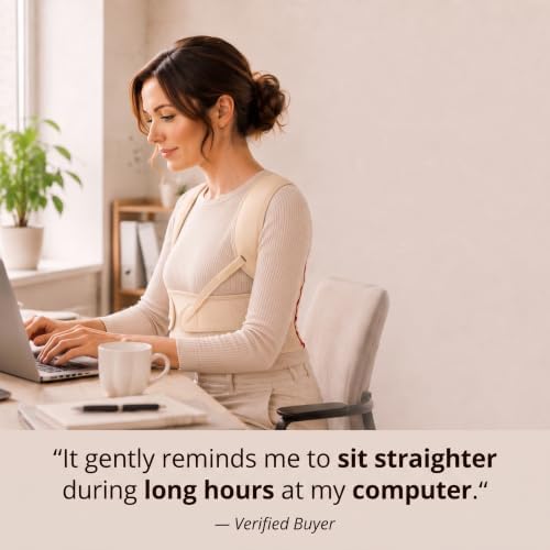 Posture Corrector for Women, Beige Back Straightener for Rounded Shoulders