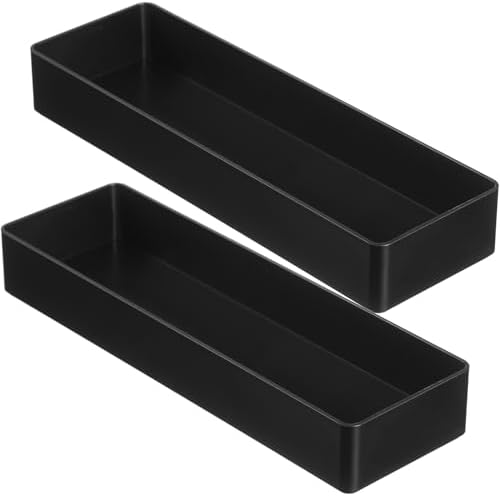 Teling 2 Pcs Black Plastic Desk Drawer Organizer Pen Tray Shallow