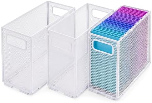 Zhengmy 3 Pcs Hanging File Organizer Letter Size File Holder Metal Mesh Filing Box Desktop Folder Letter Storage Cabinets Magazine Holder with Handles for Home Office School Document (White)