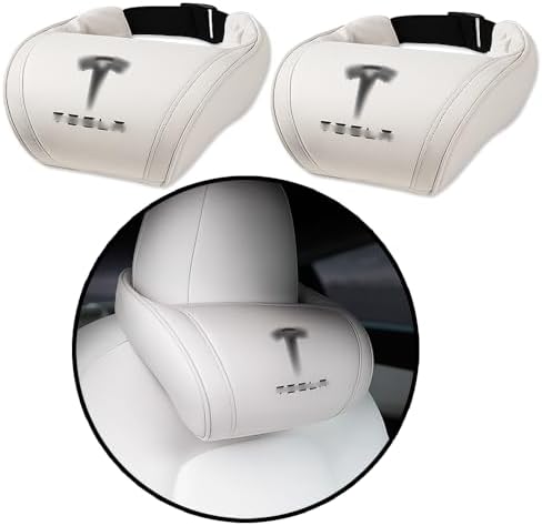Car Headrest Neck Pillow Support Ergonomic, with Valve Stem Covers Accessory for Driving Seat Fatigue Relief Compatible with Model S X 3 Y & Cybertruck - 2 Pieces