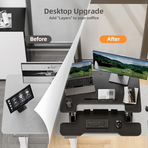 Claiks Standing Desk Converter 36In Height Adjustable Sit Stand Riser Black