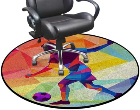 Abstract Art Office & Gaming Chair Mat for Hardwood Floors, Geometric Soccer Anti-Slip Floor Protector for Smooth Chair Movement, Multicolor Diameter 51 in