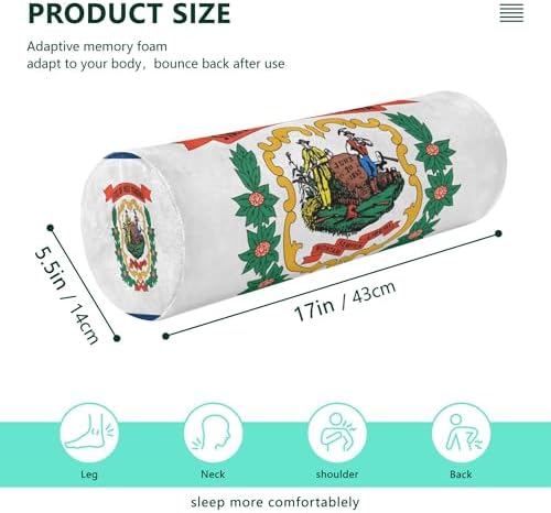 Bolster Pillow for Legs Massage Table Decorative Neck Roll Pillow Case Decorative Round Pillow Roller Pillow for Neck Hip Support Pillow West Virginia State Flag Wv