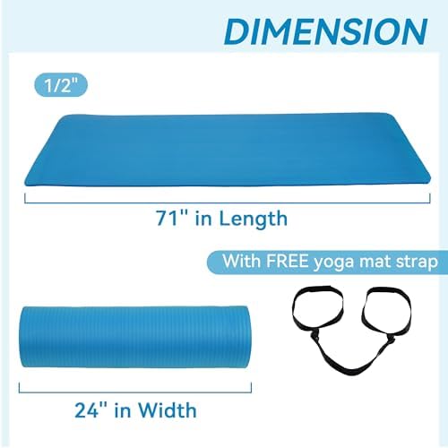 Fitvids 1/2-inch Thick High Density Exercise Yoga Mat with Carrying Strap