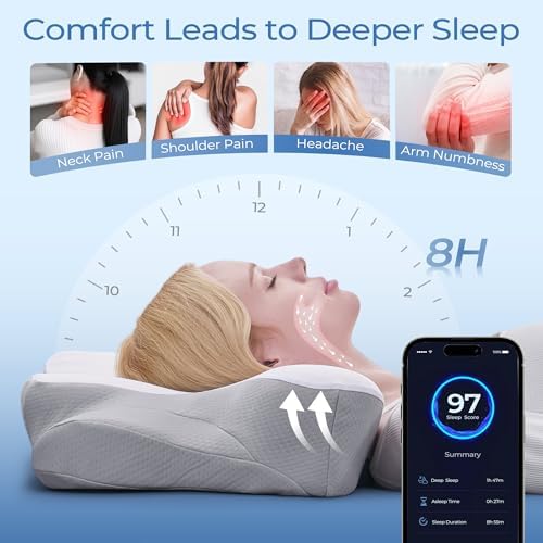 BDEUS Cervical Neck Pillow for Sleeping – Ergonomic Memory Foam Pillow with Massage Nodes for Neck Pain Relief, Side Sleeper & Back Support, CertiPUR-US Certified, White