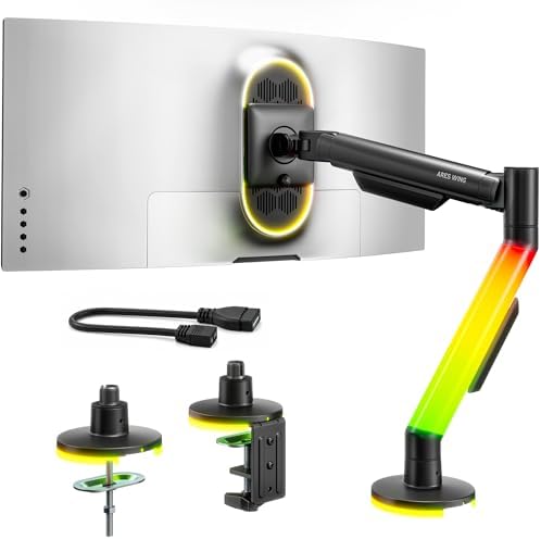 ARES WING RGB Single Monitor Arm Desk Mount for 17-40 inch Monitors, Black