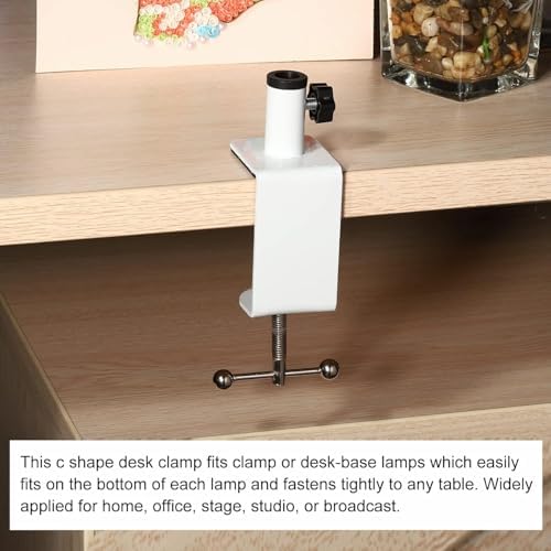 Desk C-Clamp with 1/2" Thread Hole, C Clamp for Microphone Stand, Adjustable Metal Table Clamp on Desk Lamp, Black Desk Lamp Clamp for Swing Arm Magnifying (1, White)