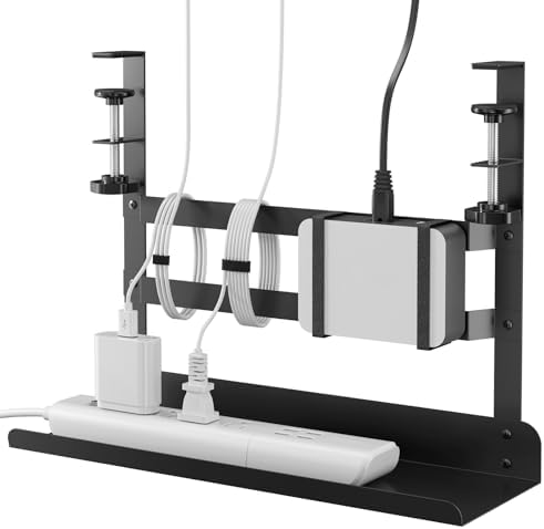 Yecaye Metal Under Desk Cable Management Tray, Clamp-On Desk Shelf