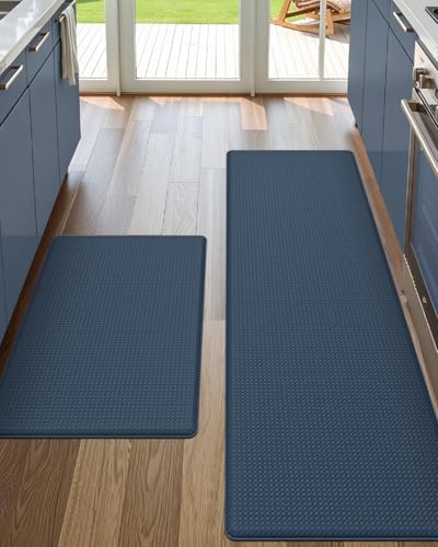 DEXI Kitchen Floor Mats Cushioned Anti Fatigue, 17x29+17x59 Dark Blue