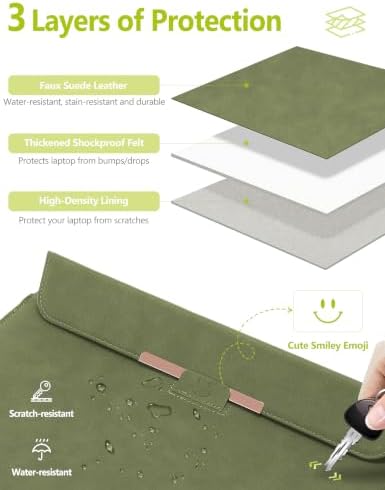 HYZUO 13 Inch Laptop Sleeve Case with Stand for MacBook Air, Olive Green