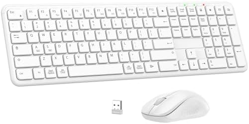 Wireless Keyboard and Mouse Combo, Full-Size Silent Ergonomic Keyboard and Mouse, Sleep Mode, Long Battery Life, 2.4G Lag-Free Cordless Mice Keyboard Set for Computer, Laptop, PC, Mac, Windows (White)