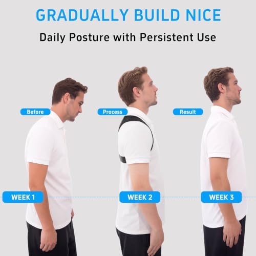 Posture Corrector for Women and Men, Adjustable Back Brace Support, Back Straightener for Rounded Shoulders and Hunchback Support, Upper Back Brace Shoulder Straightener for Neck, Shoulder and Upper Back Support, Breathable Invisible Under Clothes (Bla...