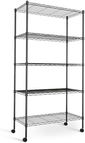 HealSmart Heavy Duty 5-Shelf Storage Shelving Unit, 1250lbs Loading Capacity, 29.92" D x 13.98" W x 62.99" H Adjustable Steel Organizer Wire Rack, Black