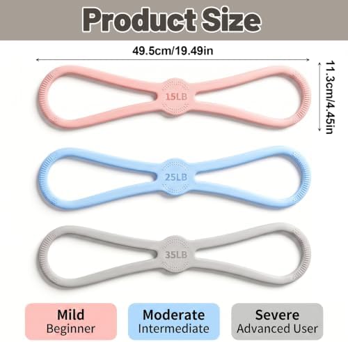 3 Pcs Figure 8 Resistance Bands for Women, Silicone Resistance Bands Figure 8 with 15-35 Lbs Tension for Arm & Shoulder Workouts (Pink, Blue, Gray, 4.4 x 19.5 in)