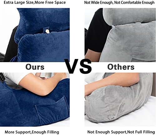SLIGUY Reading Pillow-Bed Rest Pillow with Detachable Neck Roll & Higher Support Arm for Sitting in Bed Couch or Floor-Backrest Reading Pillow Adult Back Pillow for Reading/Watching TV/Gaming,Blue