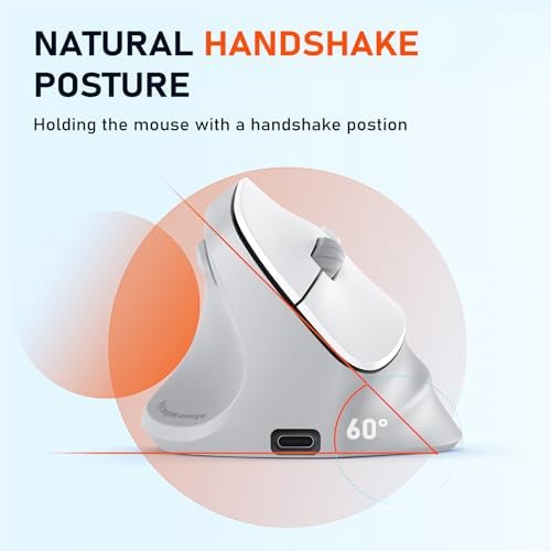 MEETION Left-Handed Wireless Ergonomic Vertical Mouse, Rechargeable - Gray