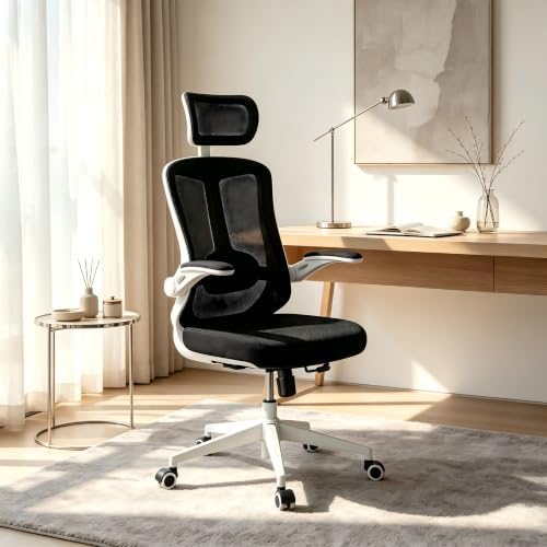 Multifunctional Ergonomic Office Chair—Features an Adjustable headrest, Reclining backrest, and Lumbar Support; Suitable for Home Offices, workplaces, and Dorm Rooms (Black with White Frame)