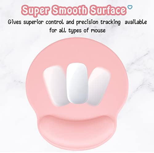 Hsurbtra Ergonomic Mouse Pad with Wrist Rest Support, Gel Mouse Pads with Non-Slip PU Base, Pain Relief Memory Foam Computer Mat, Cute Office Supplies Desk Decro Accessories, Pink
