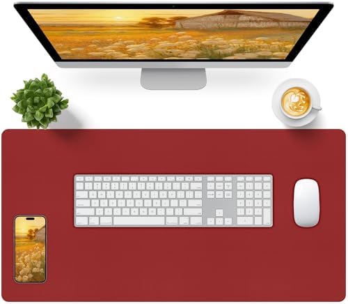 Bloss Red Desk Mat, Leather Desk Matt for Desktop, Waterproof Large Desk Pad, Keyboard Mat, Computer Mat for Office/Home/Decor(31.5 x 15.7 Inches)